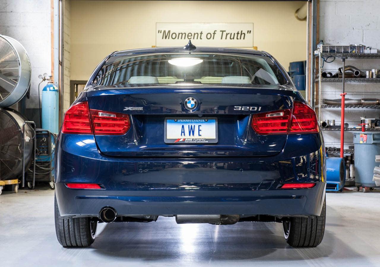 AWE Touring Edition Exhaust + Performance Mid Pipe for BMW F30 320i, Single Side - Diamond Black Tip (90mm) - Apollo Off-Road