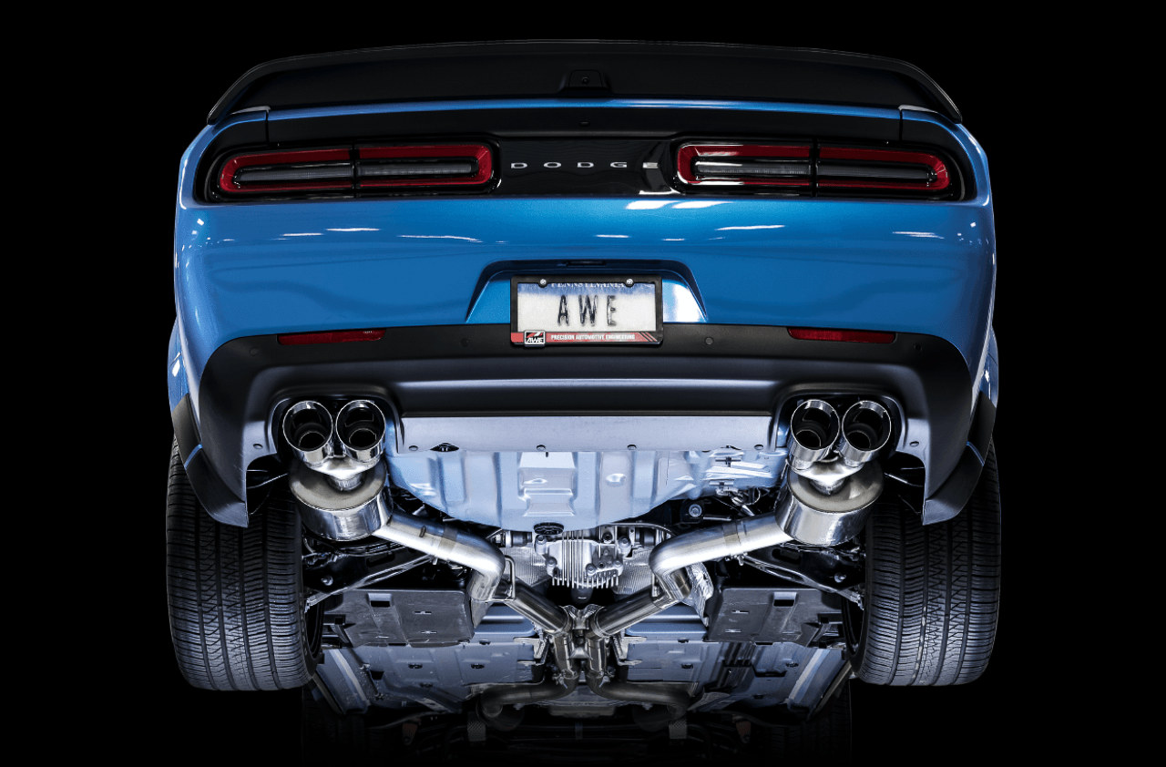 AWE Track Edition Exhaust for 15+ Challenger 6.4 - 6.2 SC - Chrome Silver Quad Tips - Apollo Off-Road