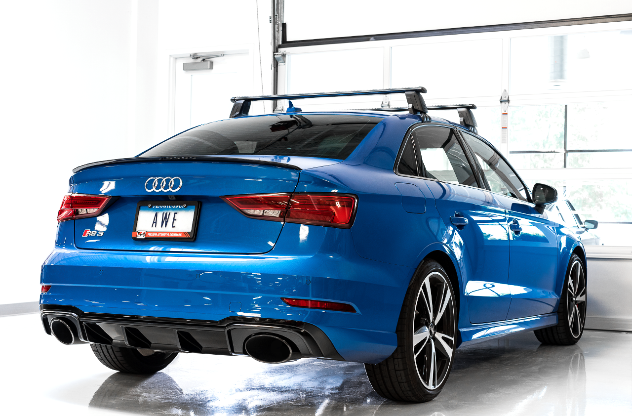 AWE Track Edition Exhaust for Audi 8V RS 3 - Diamond Black RS-style Tips - Apollo Off-Road