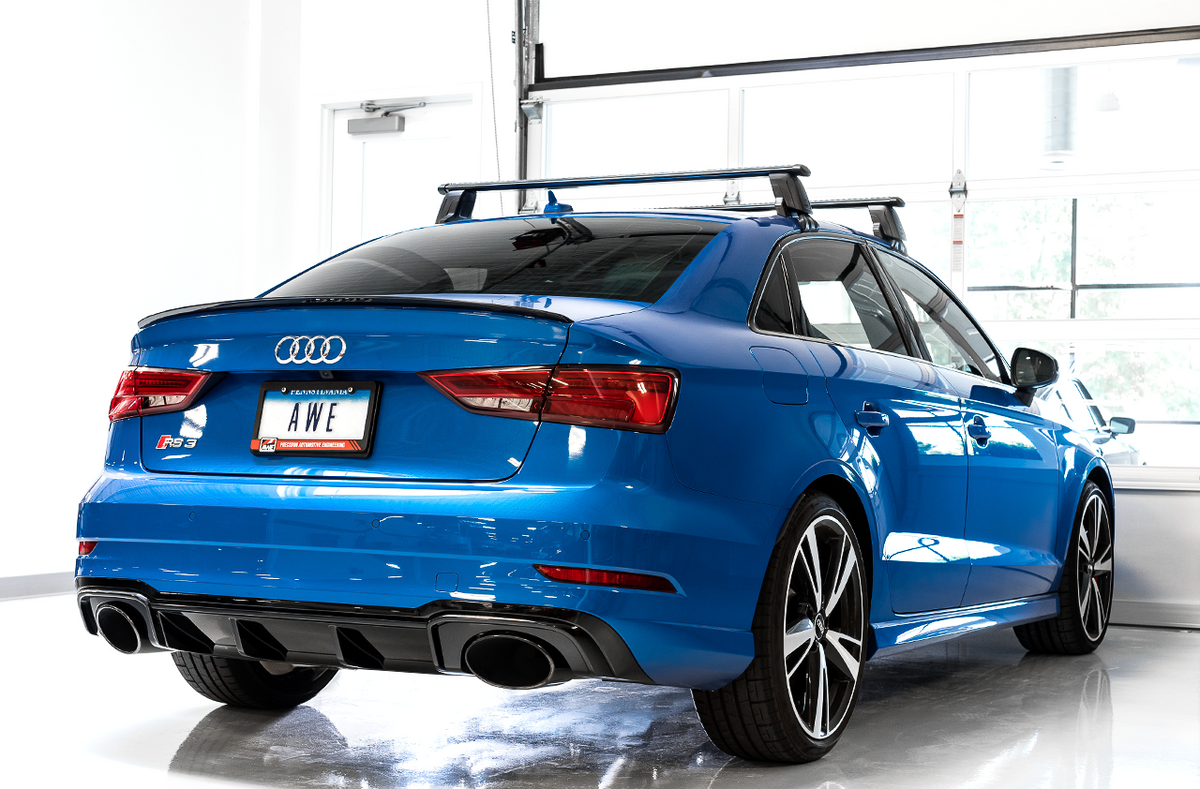 AWE Track Edition Exhaust for Audi 8V RS 3 - Diamond Black RS-style Tips - Apollo Off-Road