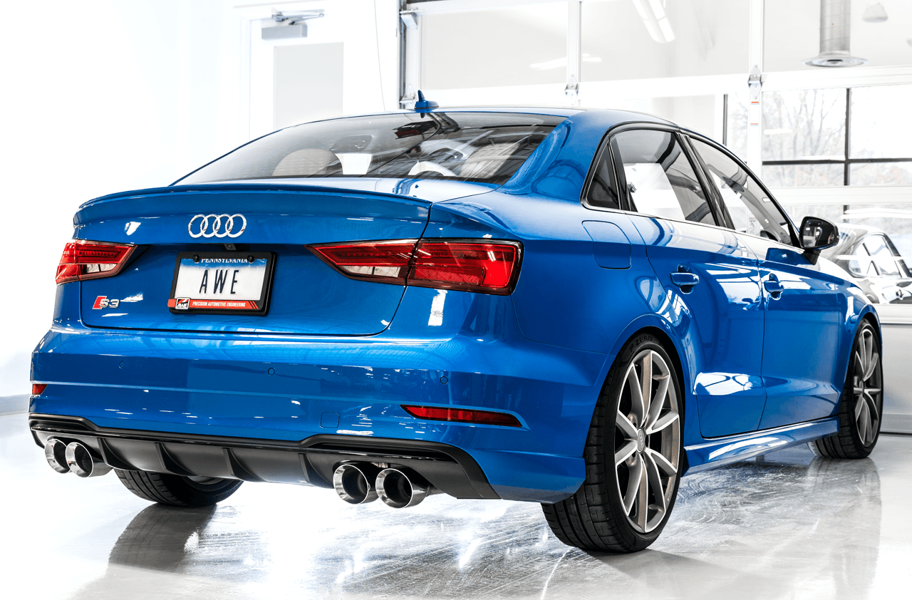 AWE Track Edition Exhaust for Audi 8V S3 - Chrome Silver Tips, 102mm - Apollo Off-Road