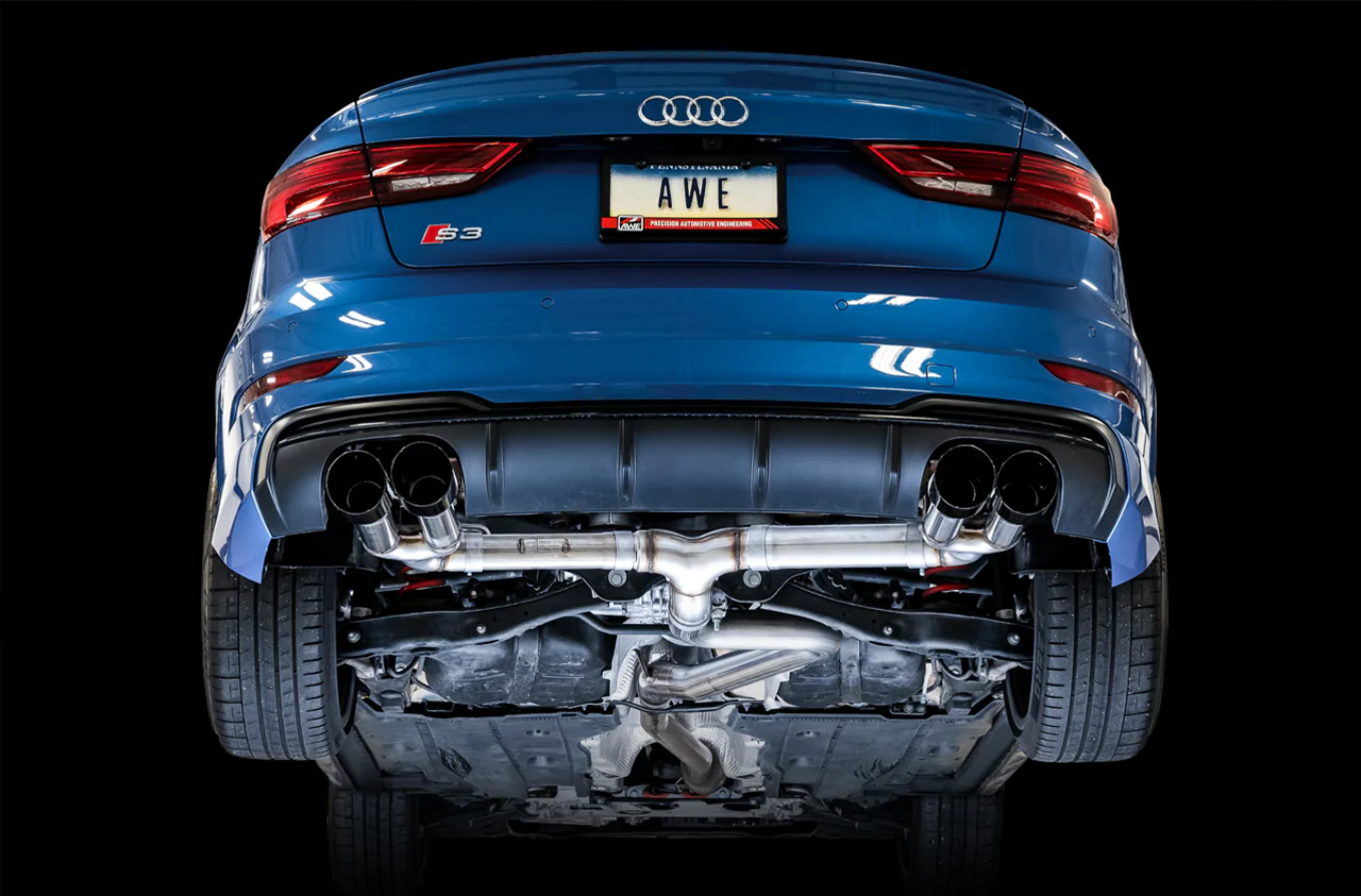 AWE Track Edition Exhaust for Audi 8V S3 - Diamond Black Tips, 102mm - Apollo Off-Road