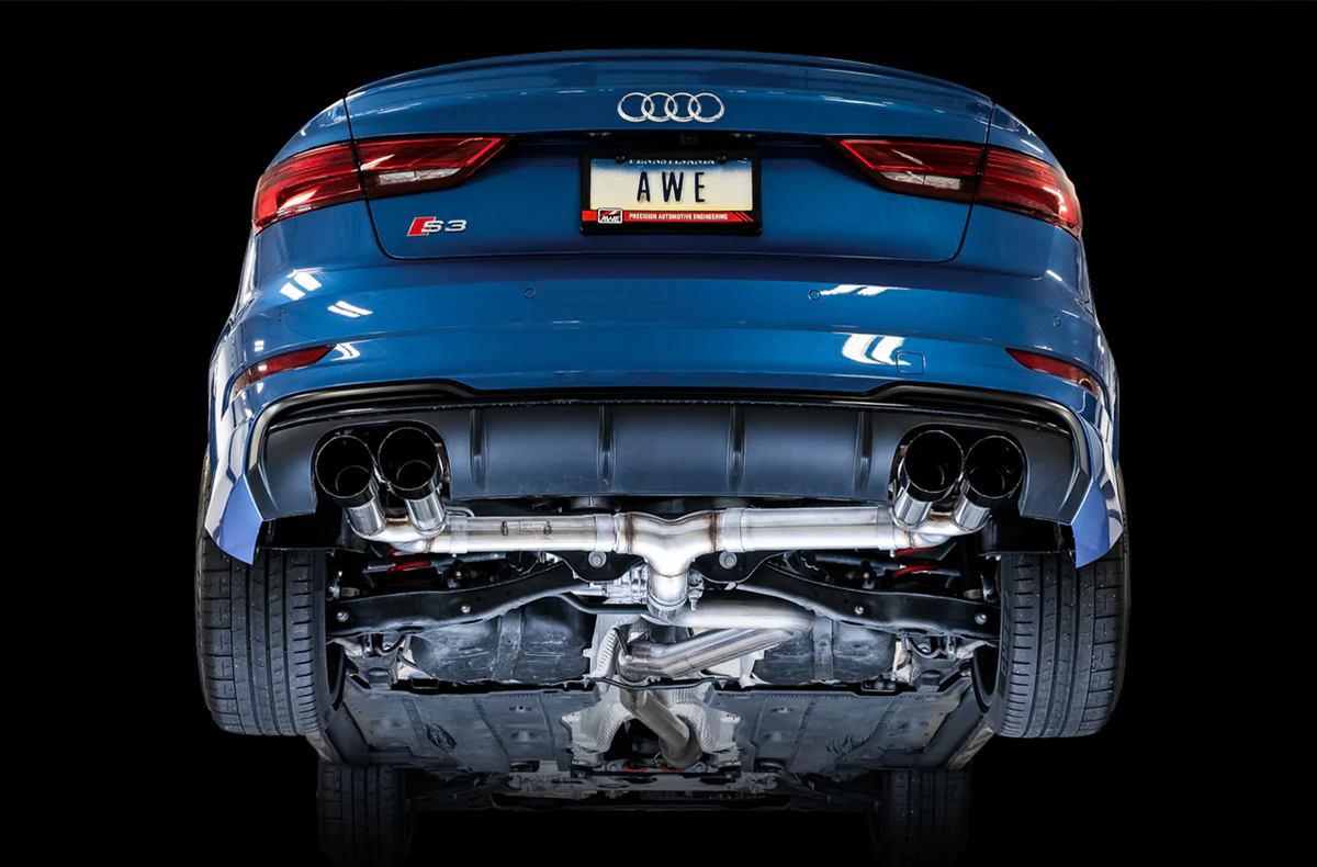 AWE Track Edition Exhaust for Audi 8V S3 - Diamond Black Tips, 102mm - Apollo Off-Road