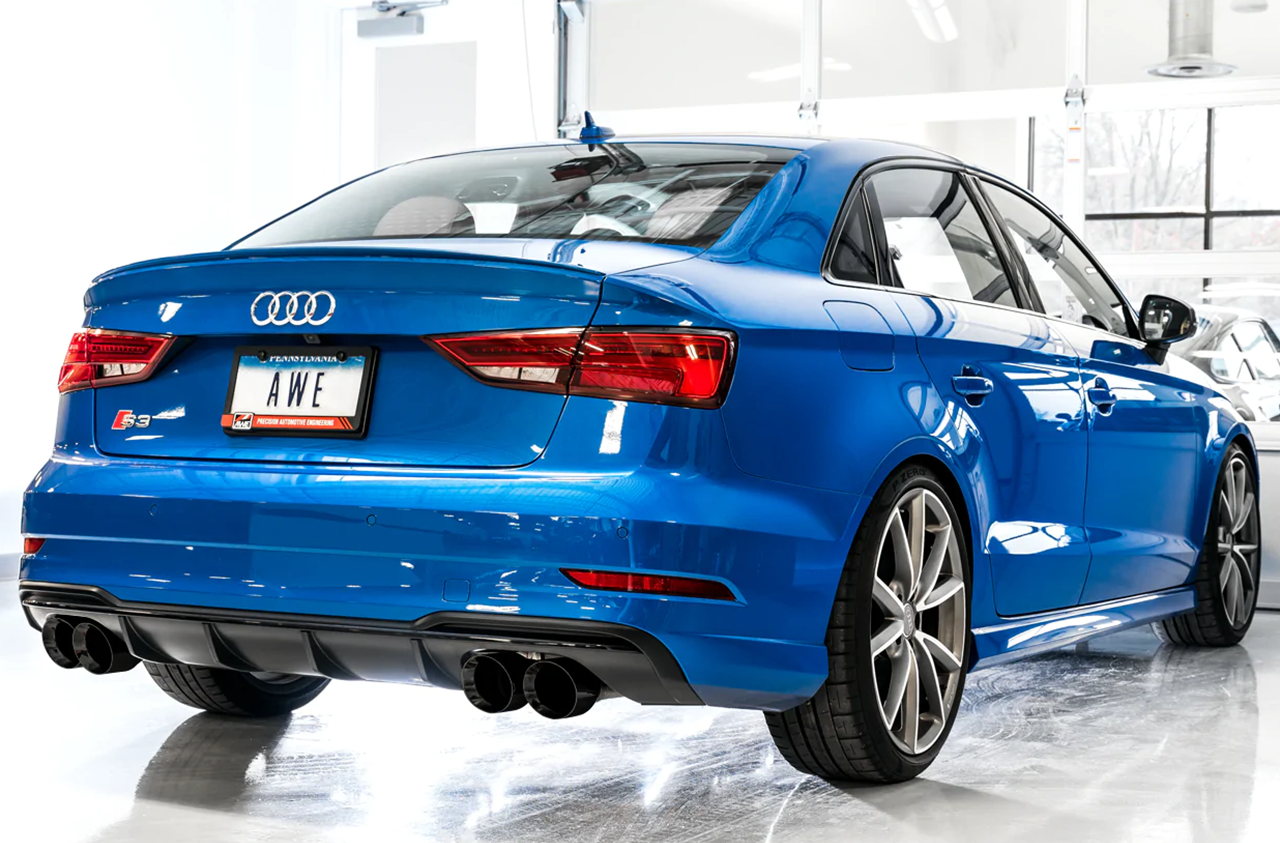 AWE Track Edition Exhaust for Audi 8V S3 - Diamond Black Tips, 102mm - Apollo Off-Road
