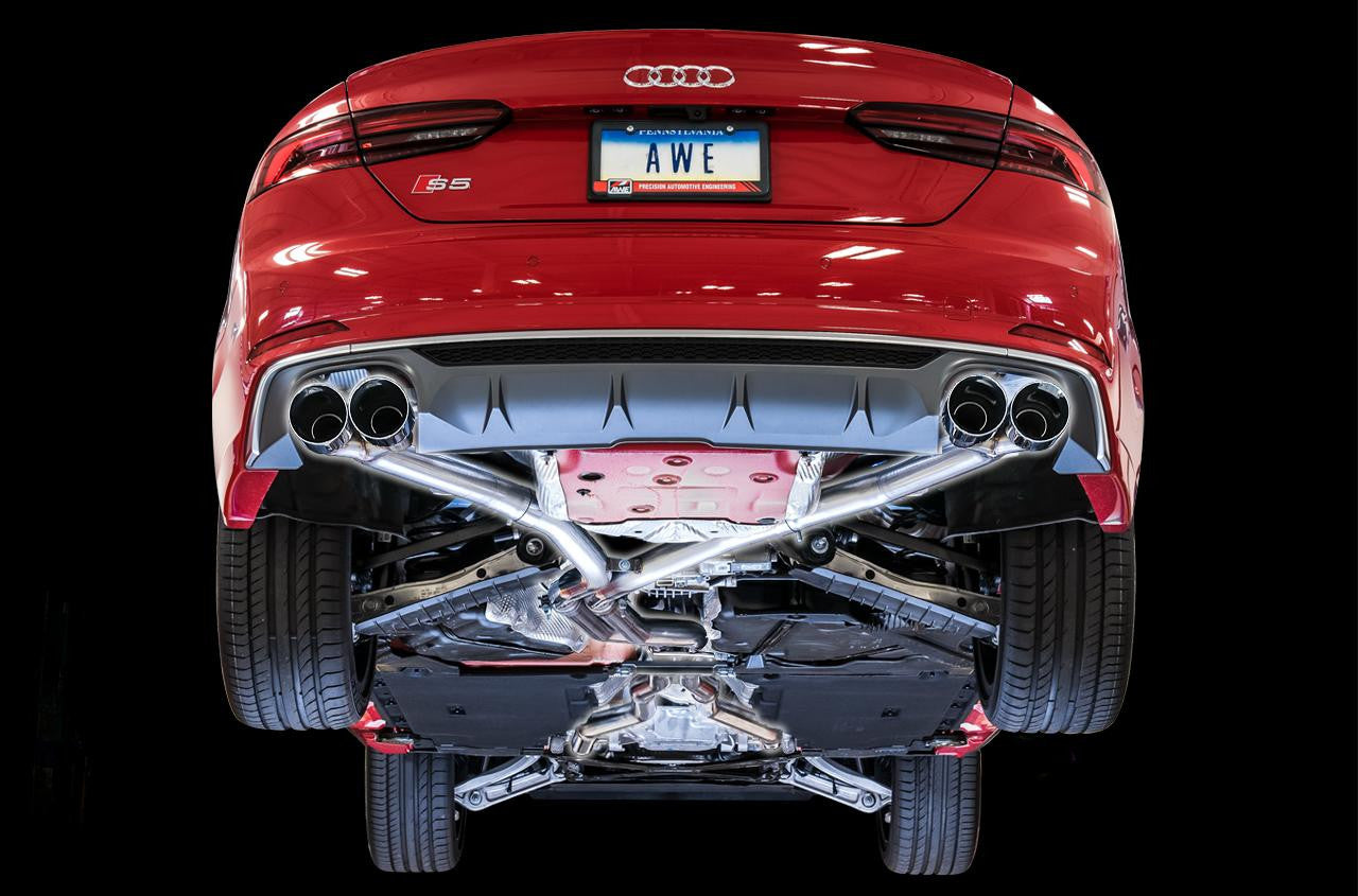 AWE Track Edition Exhaust for Audi B9 S5 Coupe - Non-Resonated - Diamond Black 102mm Tips - Apollo Off-Road
