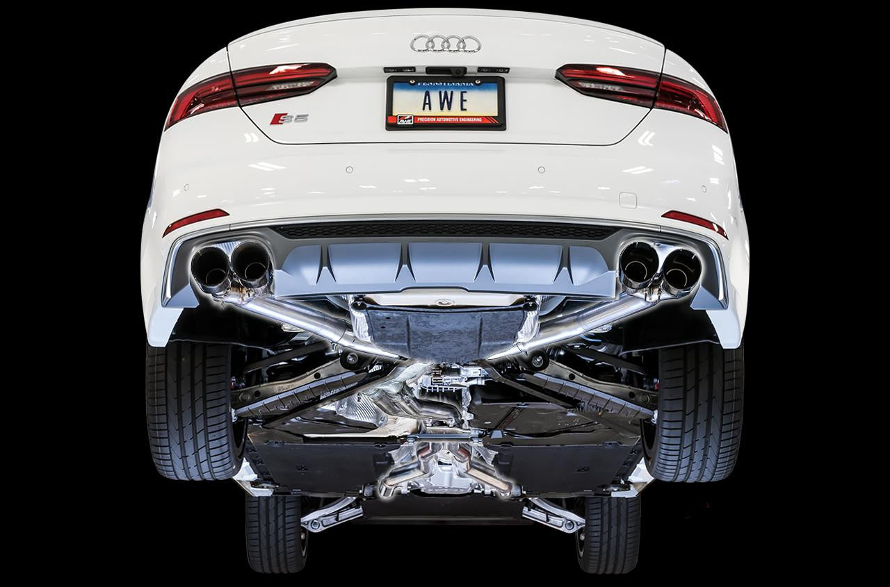 AWE Track Edition Exhaust for Audi B9 S5 Sportback - Non-Resonated - Diamond Black 102mm Tips - Apollo Off-Road