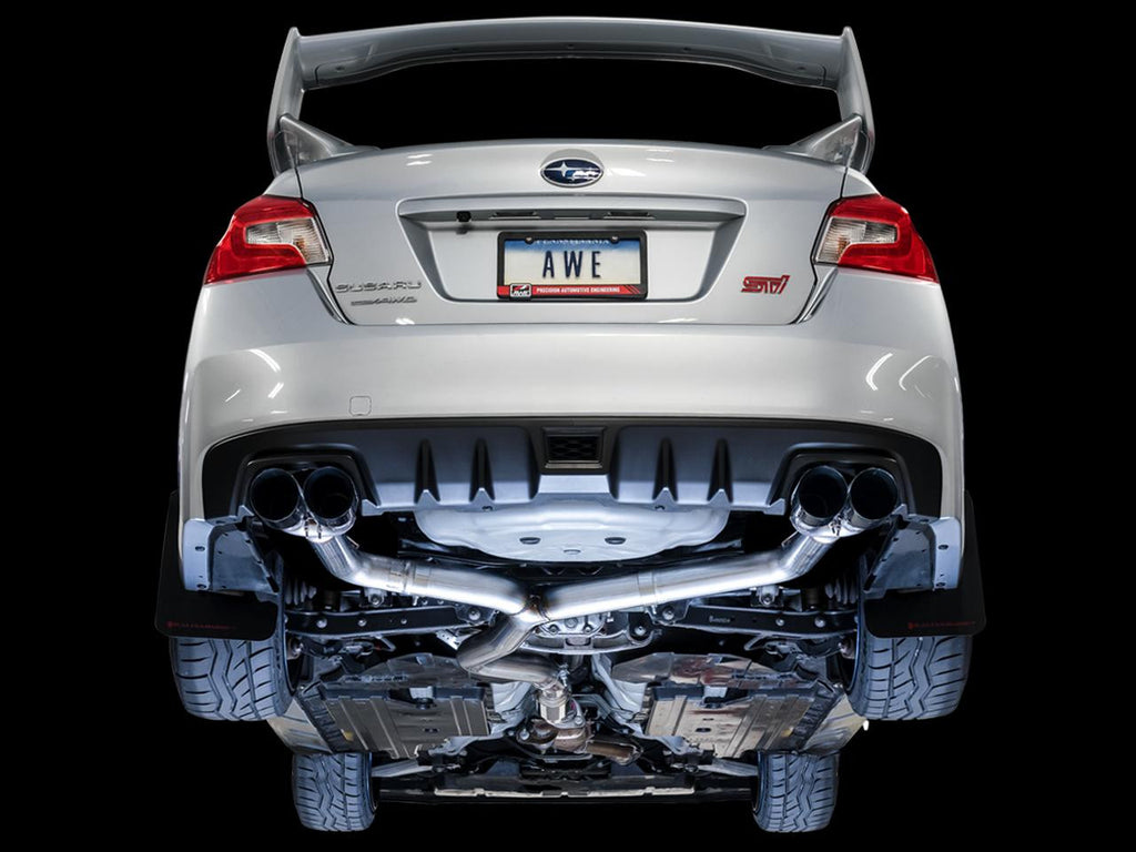 AWE Track Edition Exhaust for VA - GV WRX - STI Sedan - Diamond Black Quad Tips (102mm) - Apollo Off-Road