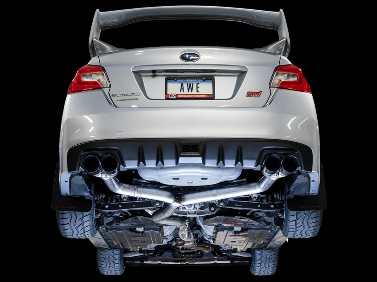 AWE Track Edition Exhaust for VA - GV WRX - STI Sedan - Diamond Black Quad Tips (102mm) - Apollo Off-Road