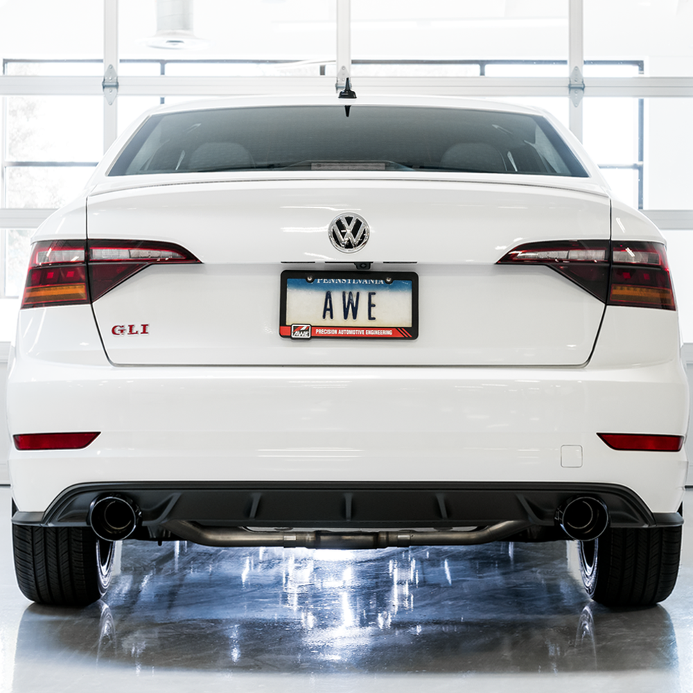 AWE Track Edition Exhaust - Resonated - for MK7 Jetta GLI w- High Flow Downpipe (not included) - Diamond Black Tips - Apollo Off-Road