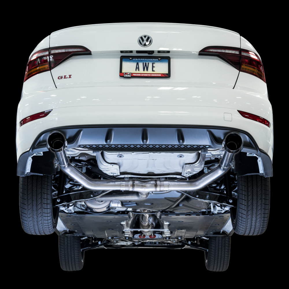 AWE Track Edition Exhaust - Resonated - for MK7 Jetta GLI w- High Flow Downpipe (not included) - Diamond Black Tips - Apollo Off-Road