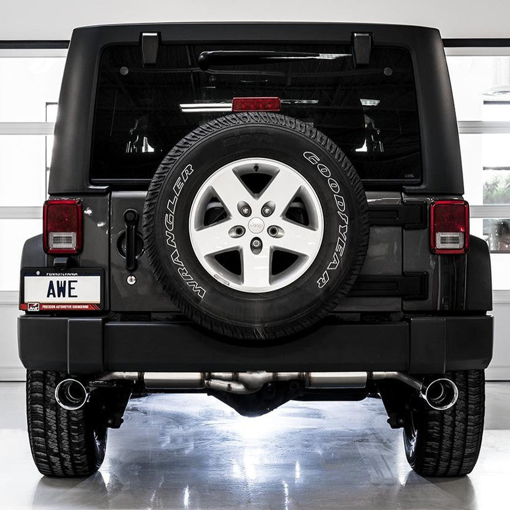 AWE Tread Edition Axleback Dual Exhaust for Jeep JK-JKU 3.6L - Chrome Silver Tips - Apollo Off-Road
