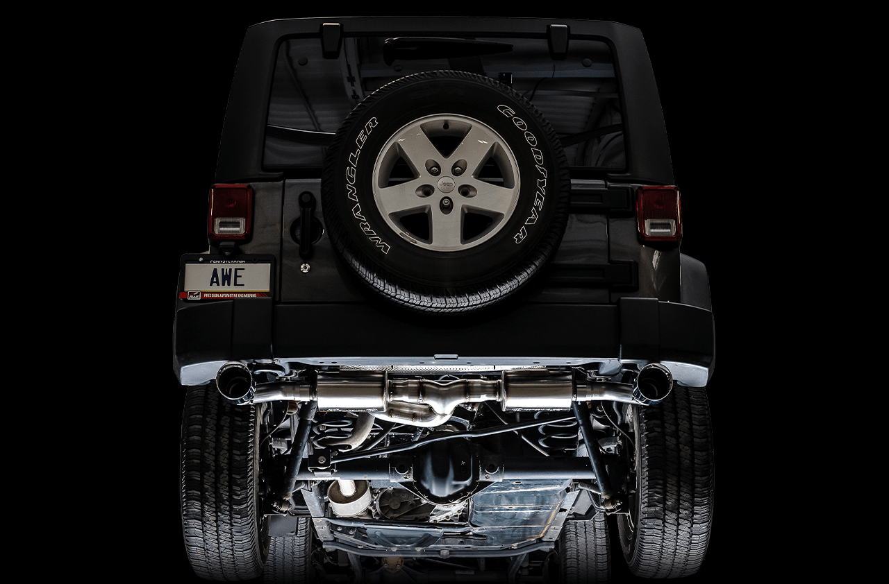 AWE Tread Edition Axleback Dual Exhaust for Jeep JK-JKU 3.6L - Diamond Black Tips - Apollo Off-Road