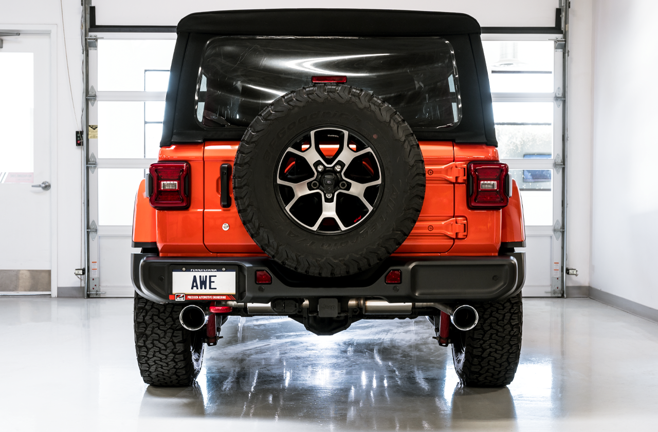AWE Tread Edition Axleback Dual Exhaust for Jeep JL-JLU 3.6L-2.0T - Chrome Silver Tips - Apollo Off-Road