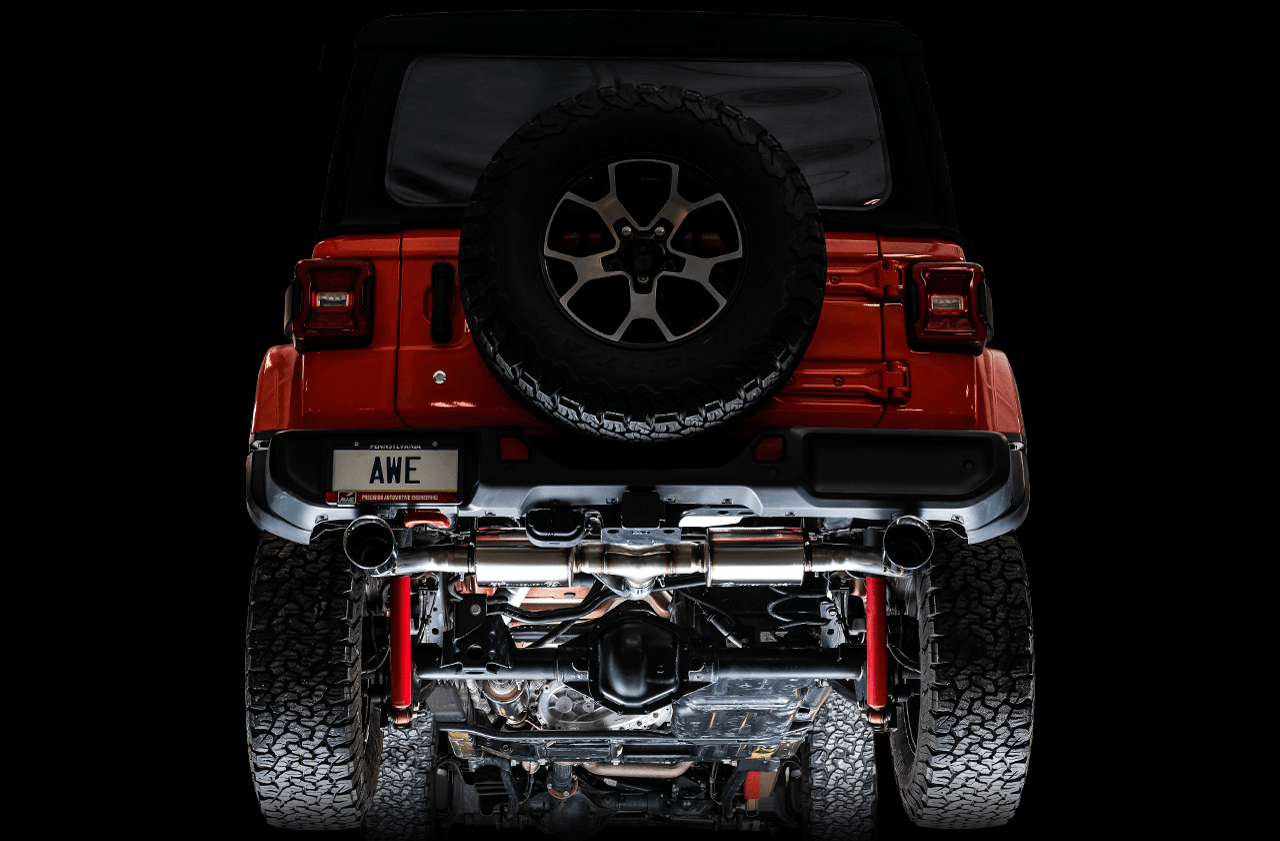 AWE Tread Edition Axleback Dual Exhaust for Jeep JL-JLU 3.6L-2.0T - Diamond Black Tips - Apollo Off-Road