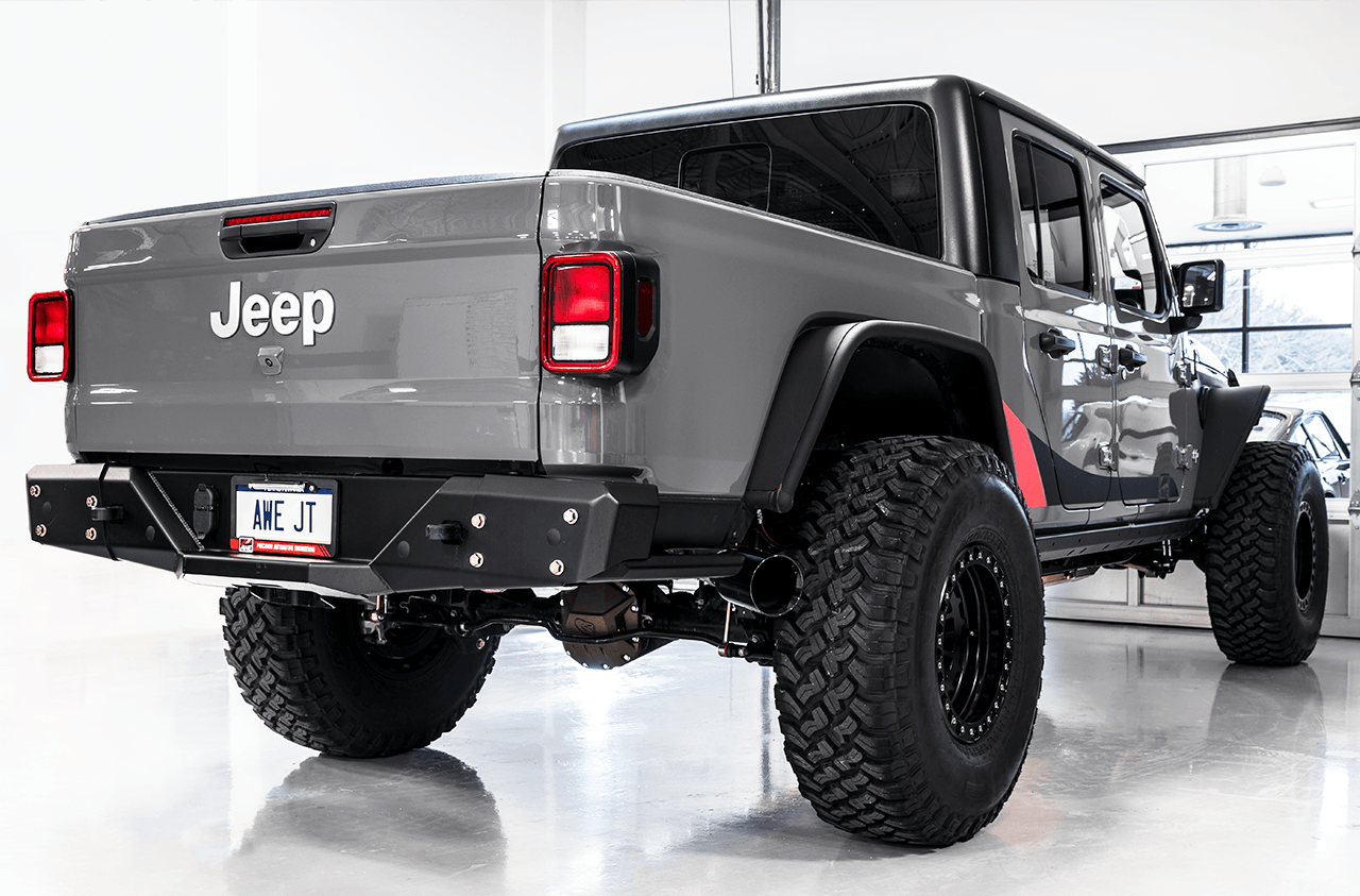 AWE Tread Edition Catback Dual Exhaust for Jeep JT 3.6L - Diamond Black Tips - Apollo Off-Road