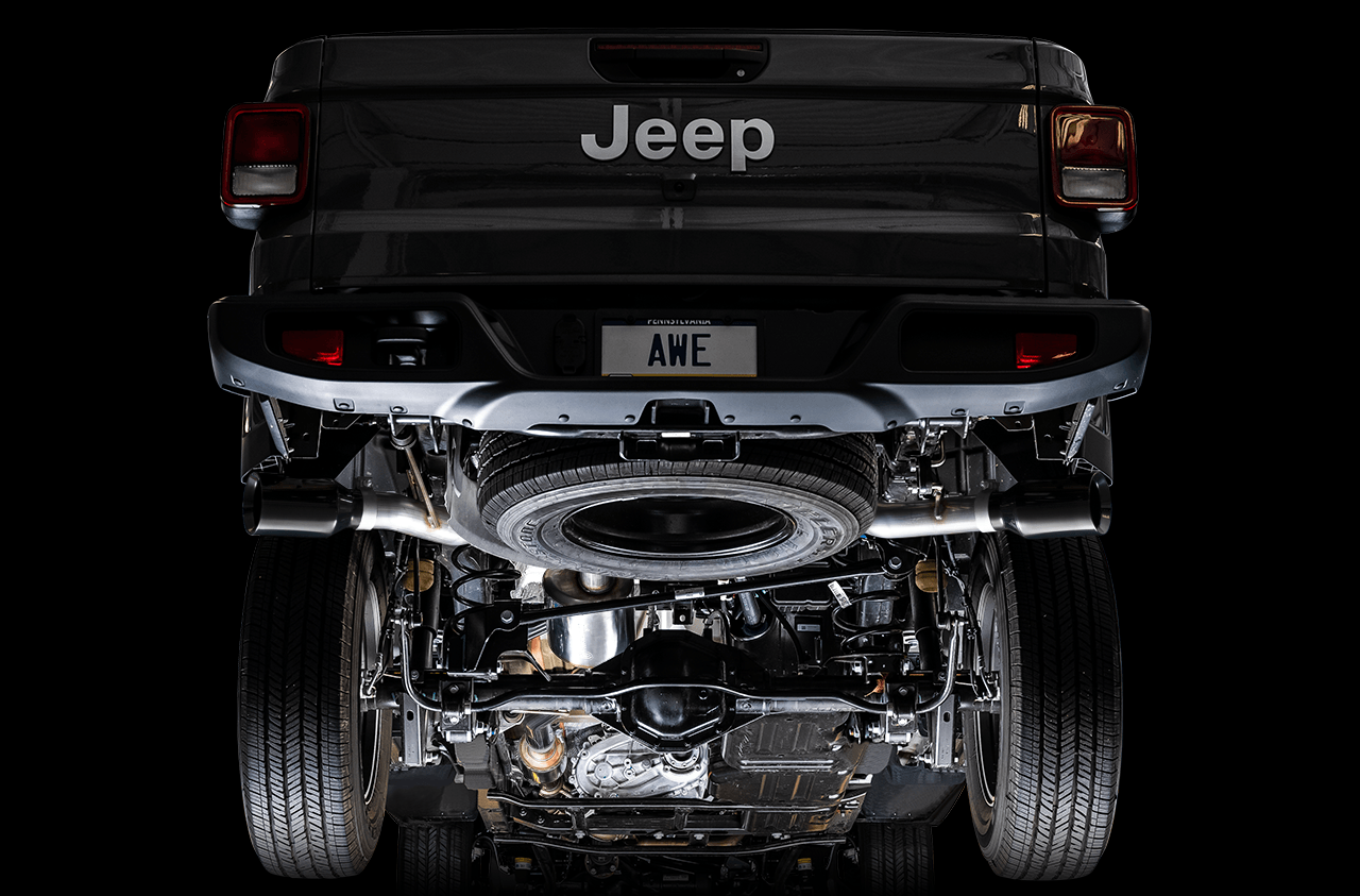 AWE Tread Edition Catback Dual Exhaust for Jeep JT 3.6L - Diamond Black Tips - Apollo Off-Road