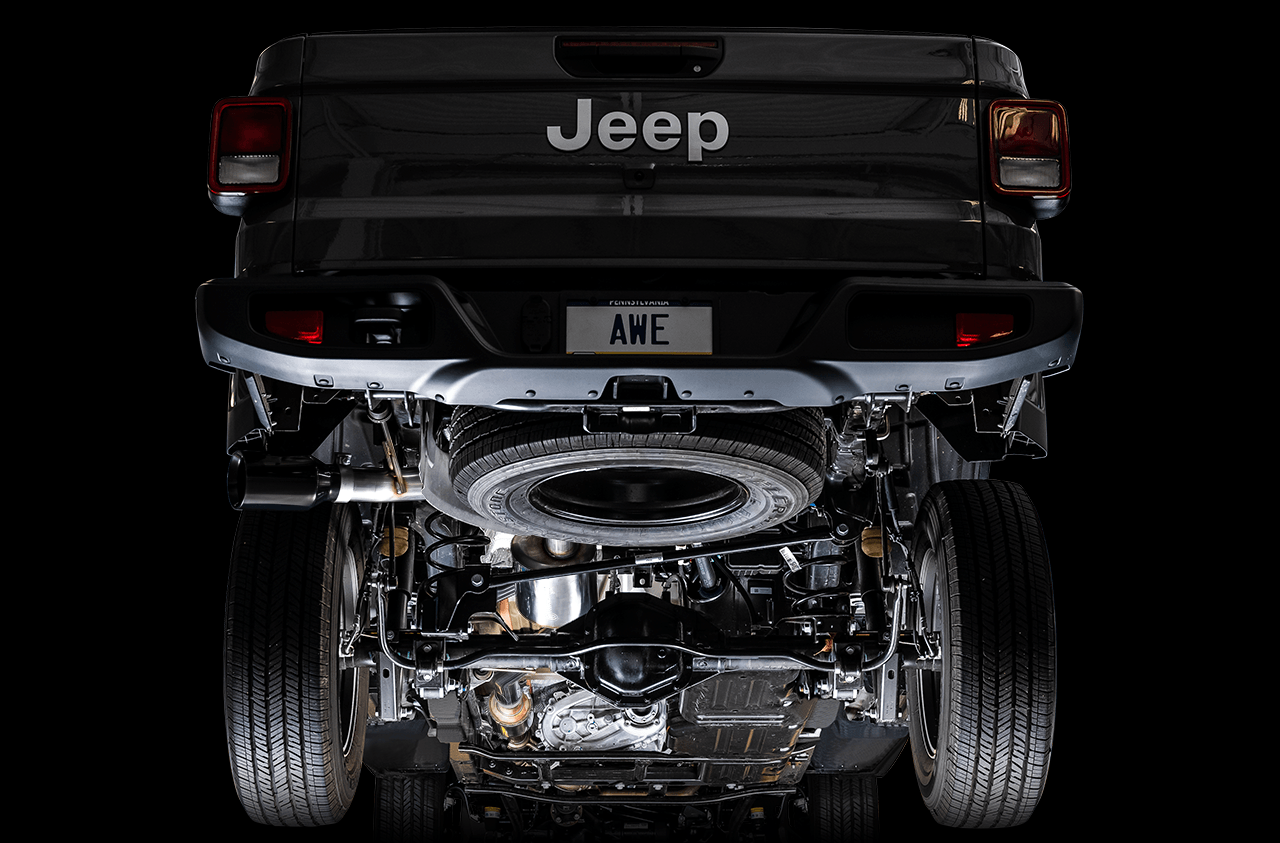 AWE Tread Edition Catback Single-Side Exhaust for Jeep JT 3.6L - Diamond Black Tip - Apollo Off-Road