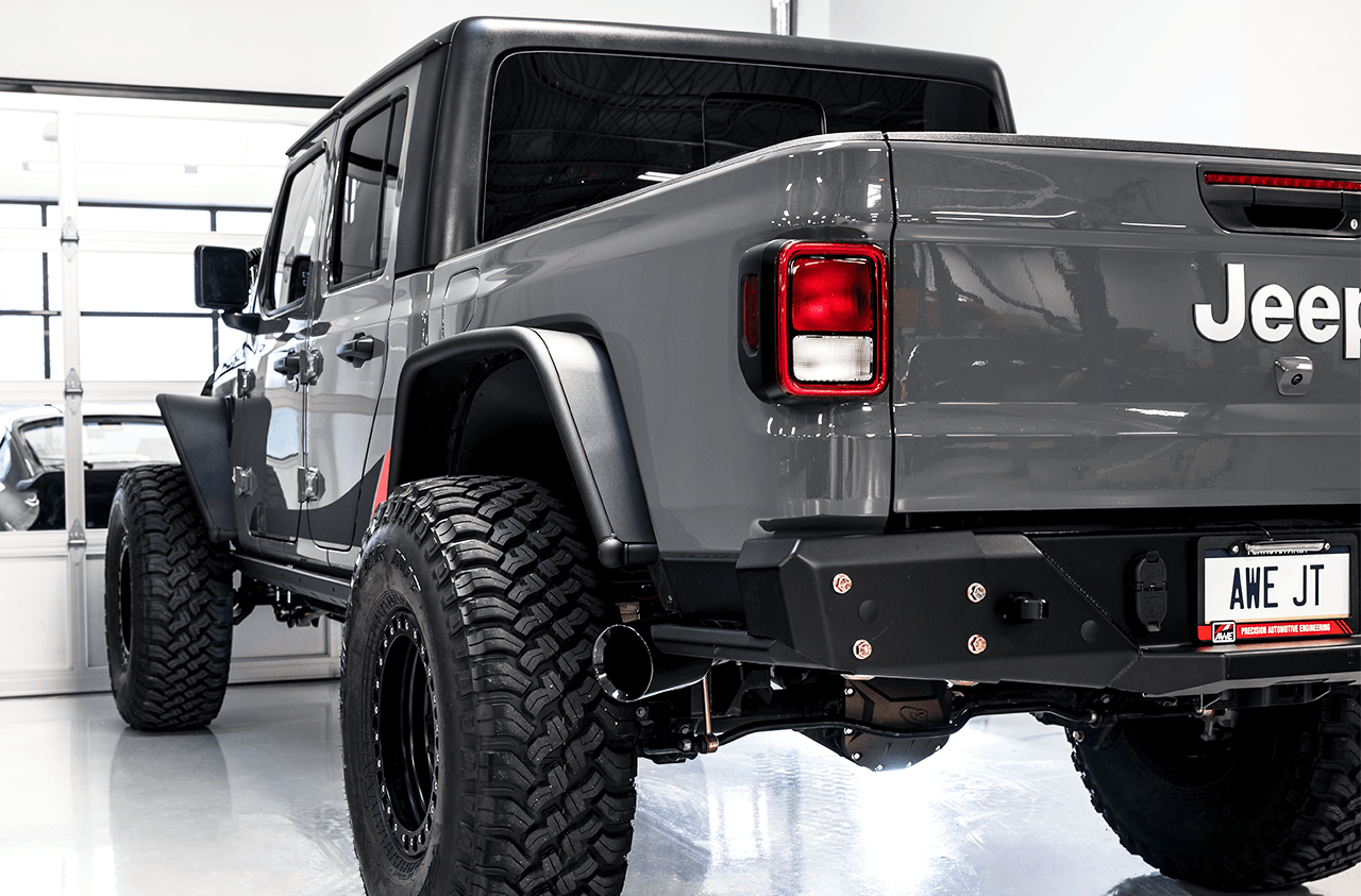 AWE Tread Edition Catback Single-Side Exhaust for Jeep JT 3.6L - Diamond Black Tip - Apollo Off-Road