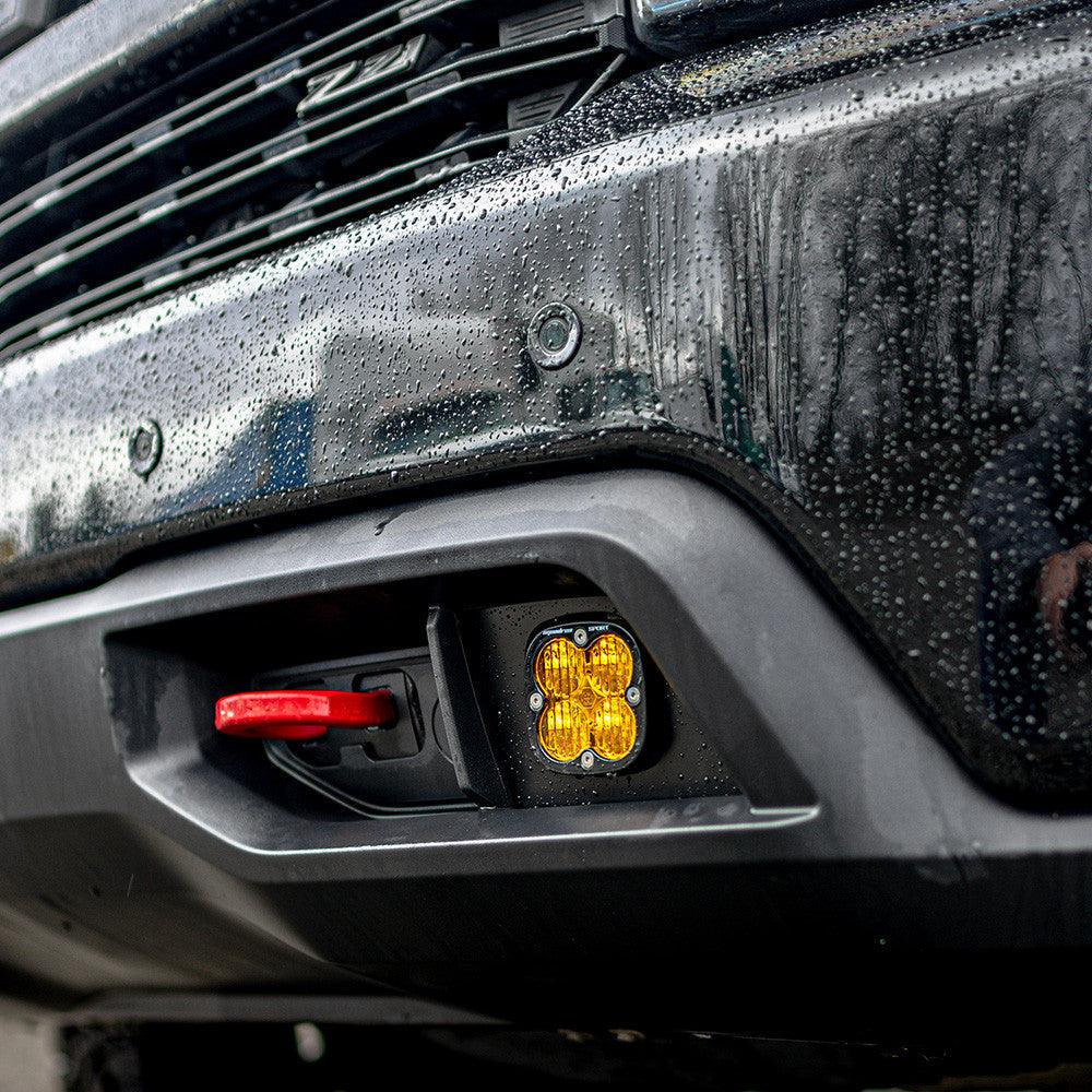 Baja Designs Chevy Squadron Sport Amber Fog Pocket Light Kit - Chevy 2019-22 Silverado 1500, 2020-22 2500HD-3500HD - Apollo Off-Road