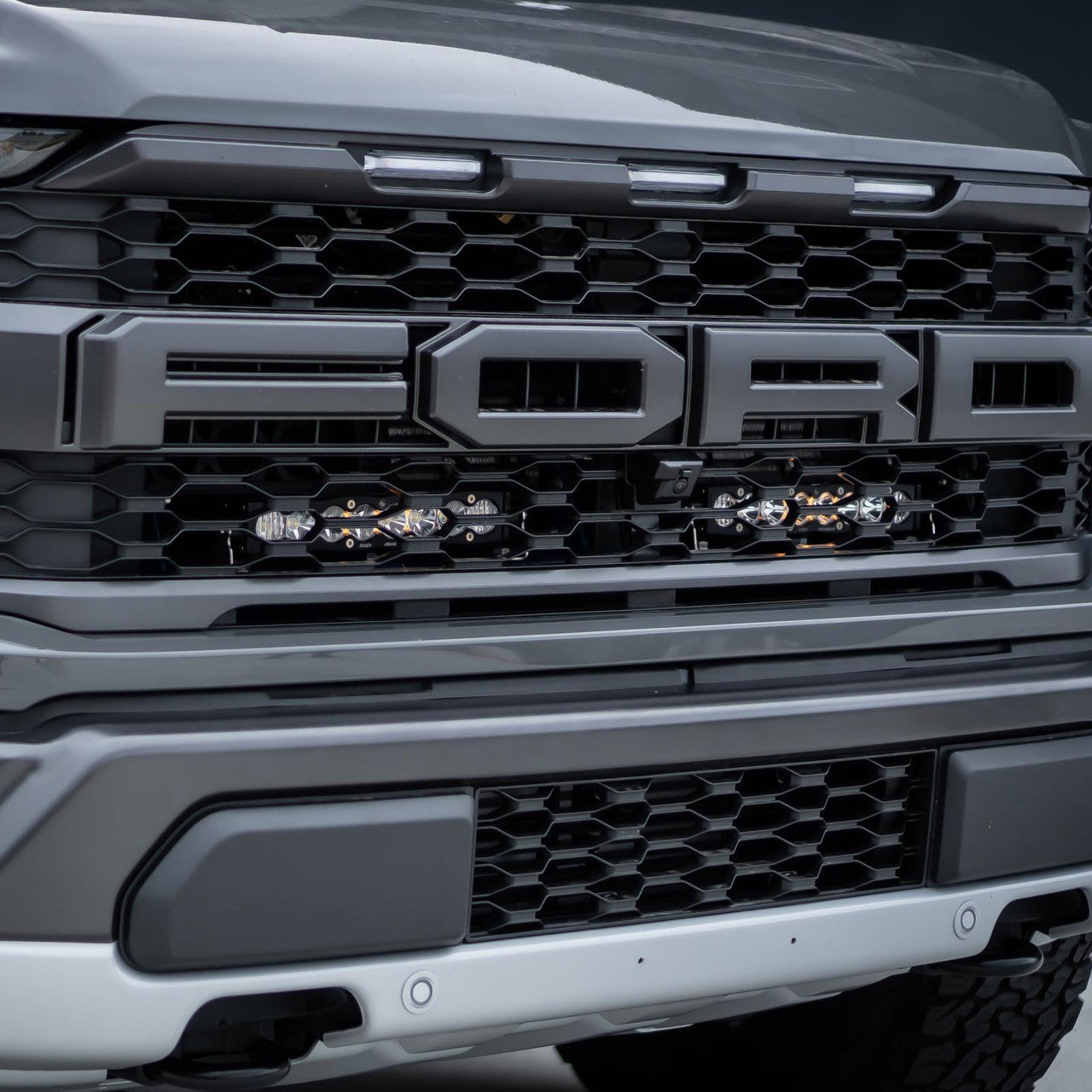 Baja Designs Ford Dual 10" OnX6+ Clear Behind Grille Light Bar Kit - Ford 2021+ F-150 Raptor - Apollo Off-Road
