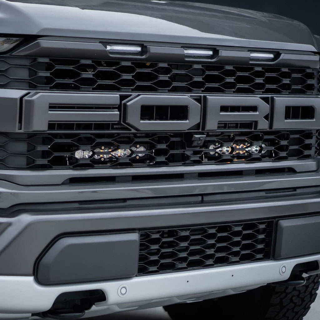 Baja Designs Ford Dual 10" S8 Amber Behind Grille Light Bar Kit - Ford 2021+ F-150 Raptor - Apollo Off-Road