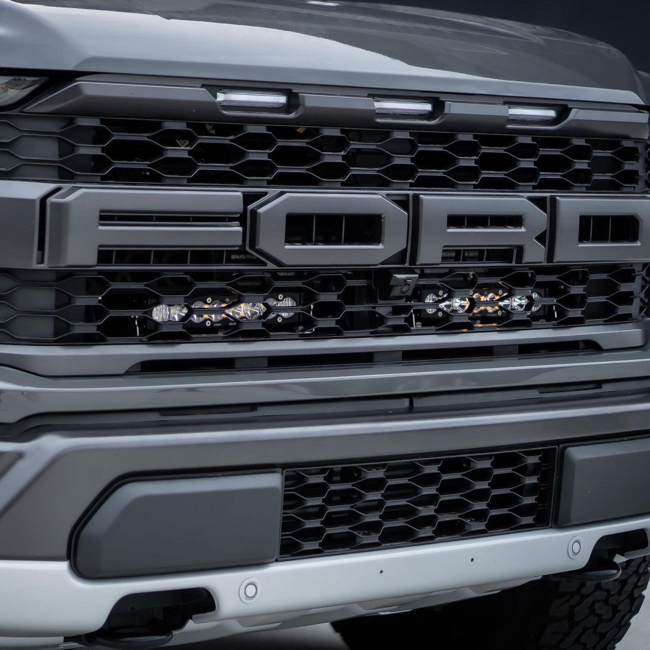Baja Designs Ford Dual 10" S8 Amber Behind Grille Light Bar Kit - Ford 2021+ F-150 Raptor - Apollo Off-Road