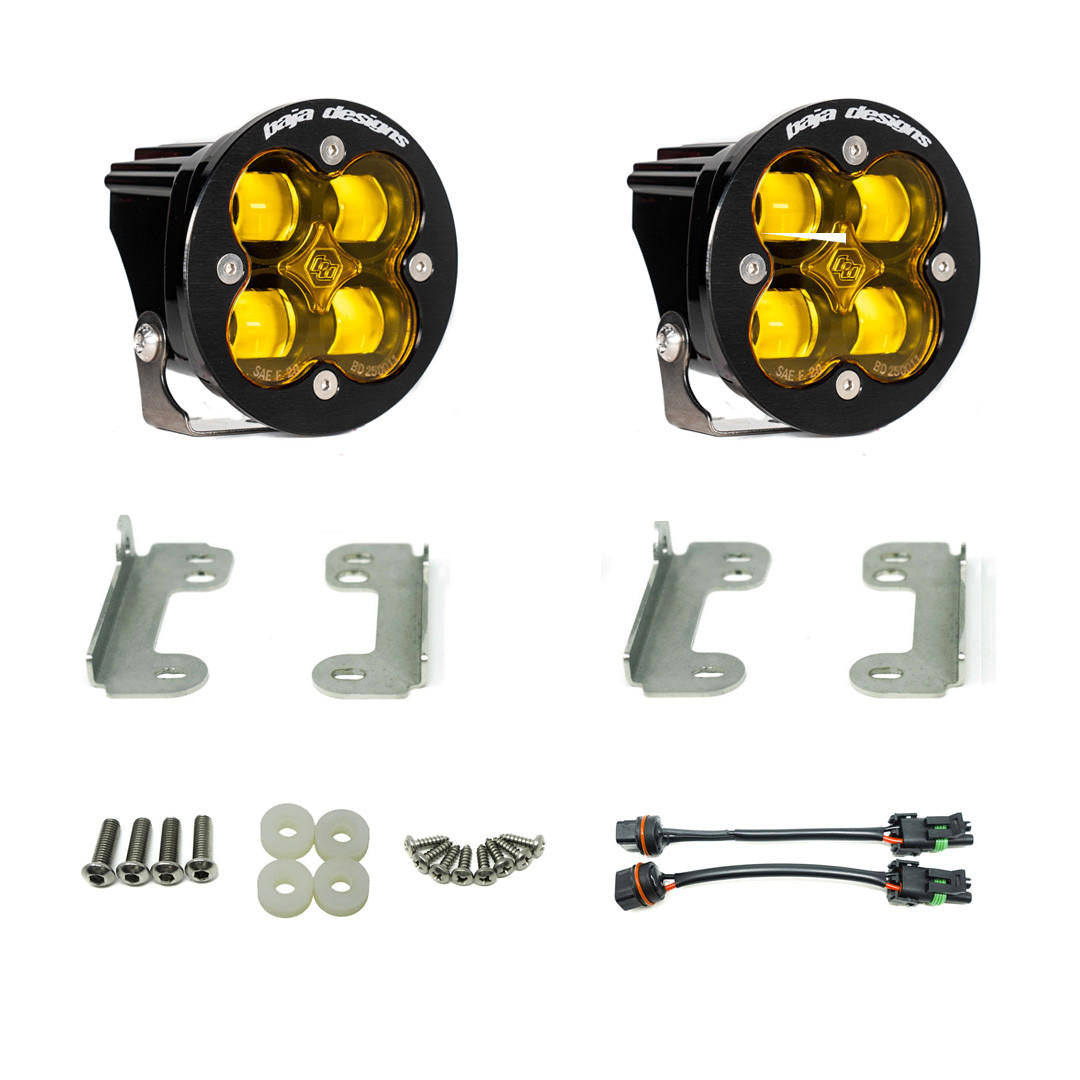 Baja Designs Jeep JK Squadron-R SAE "Street Legal" Amber Fog Pocket Light Kit - Jeep 2007-18 Wrangler JK w- Standard OE Bumper - Apollo Off-Road