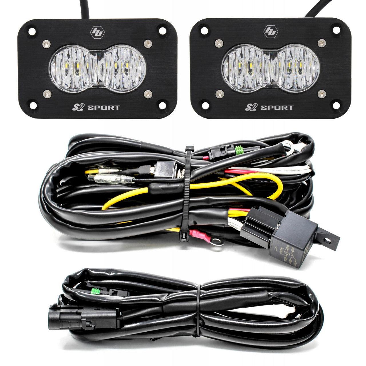 Baja Designs S2 Sport Black Flush Mount LED Light Pod Reverse Kit, Wide Cornering Pattern, Clear - Apollo Off-Road