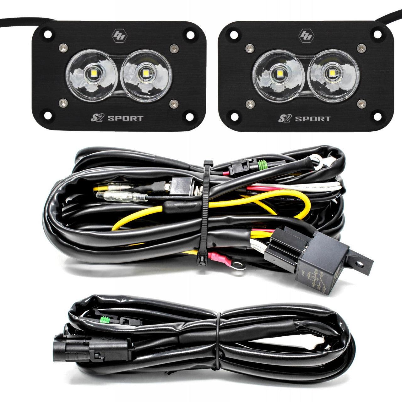 Baja Designs S2 Sport Black Flush Mount LED Light Pod Reverse Kit, Work-Scene Pattern, Clear - Apollo Off-Road