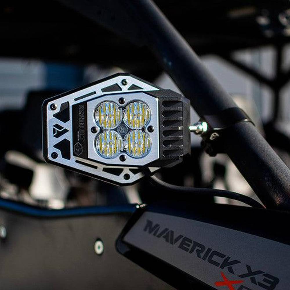 Baja Designs Squadron Nighthawk Mirror UTV LED Light Kit, Wide Cornering Pattern, Clear, 1.875 Inch Tube Mount - Apollo Off-Road