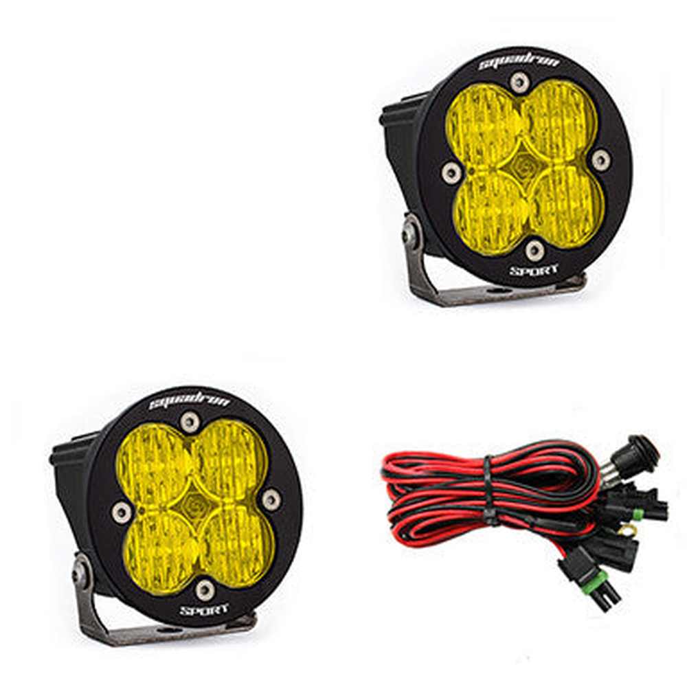 Baja Designs Squadron-R Sport Black LED Light Pod Pair, Wide Cornering Pattern, Amber - Apollo Off-Road