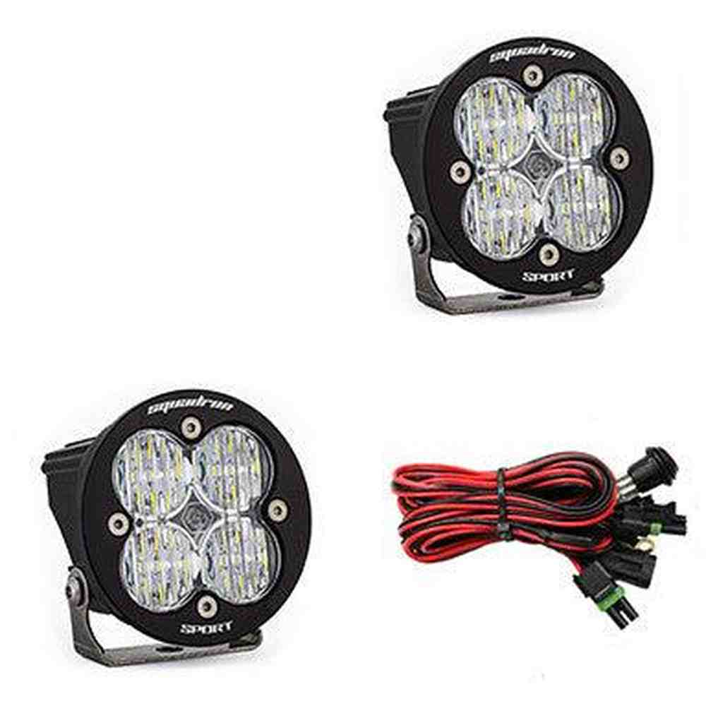 Baja Designs Squadron-R Sport Black LED Light Pod Pair, Wide Cornering Pattern, Clear - Apollo Off-Road