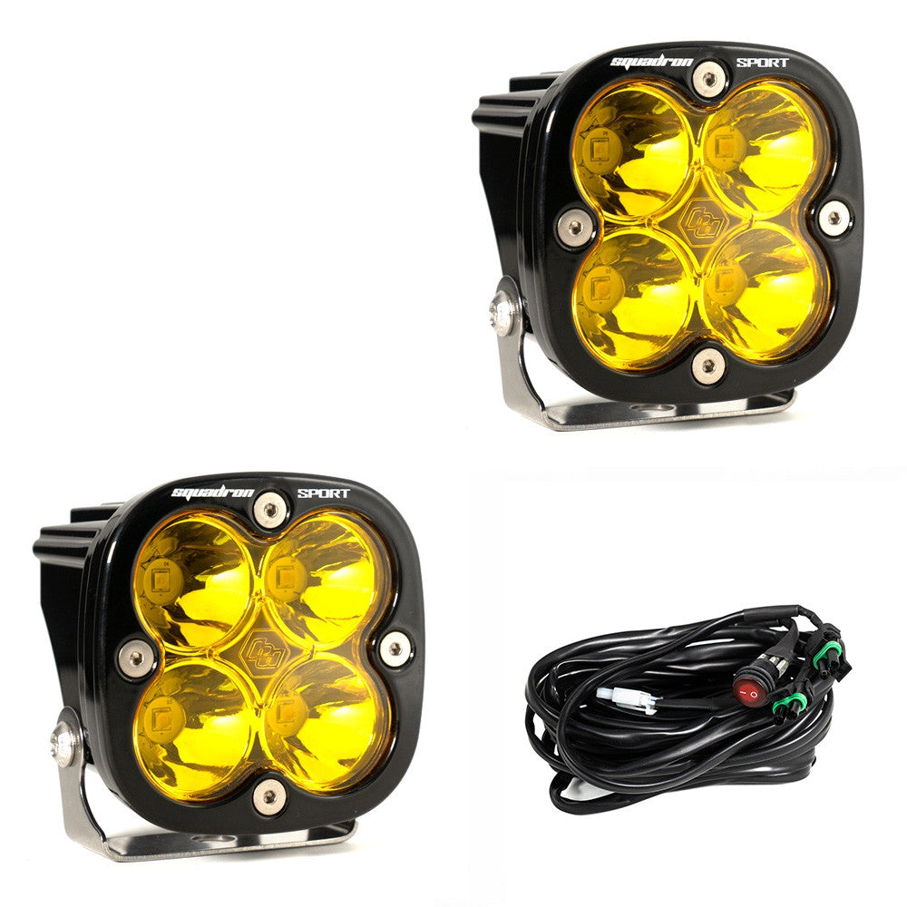Baja Designs Squadron Sport Black LED Light Pod Pair, Spot Pattern, Amber - Apollo Off-Road