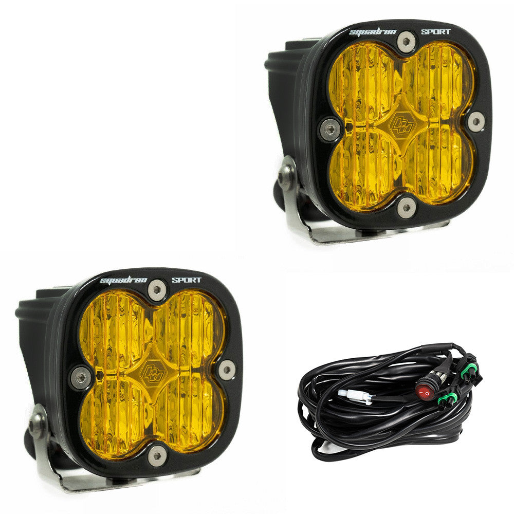 Baja Designs Squadron Sport Black LED Light Pod Pair, Wide Cornering Pattern, Amber - Apollo Off-Road