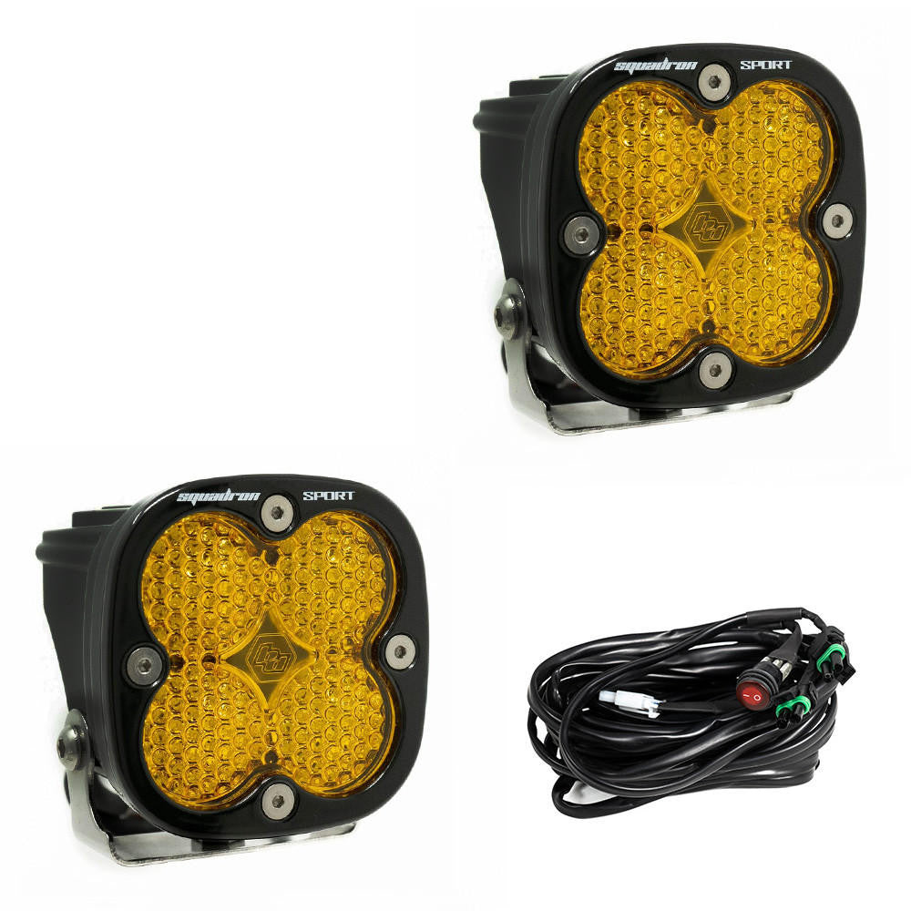 Baja Designs Squadron Sport Black LED Light Pod Pair, Work-Scene Pattern, Amber - Apollo Off-Road