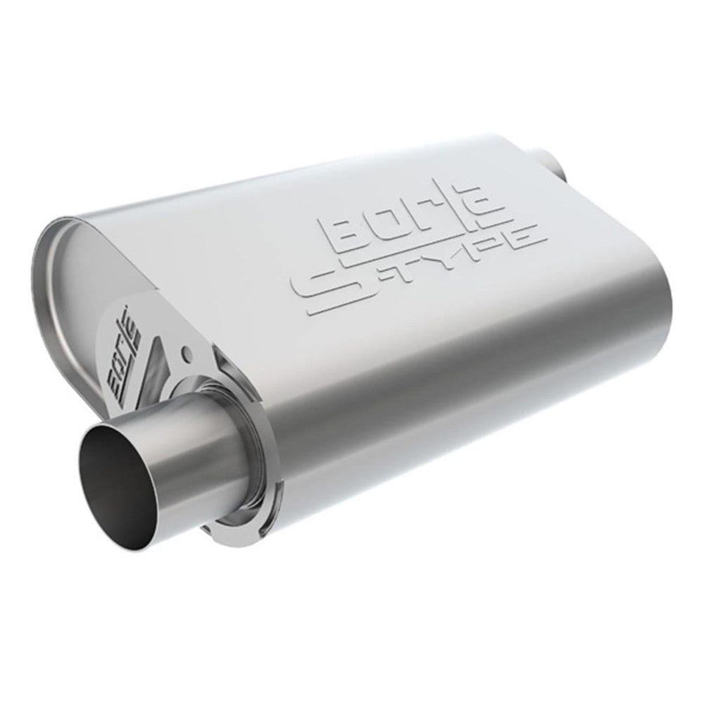 CrateMuffler Ford 289-302 Small Block & FE BB, Offset Outlet, S-Type, Chrome - Apollo Off-Road