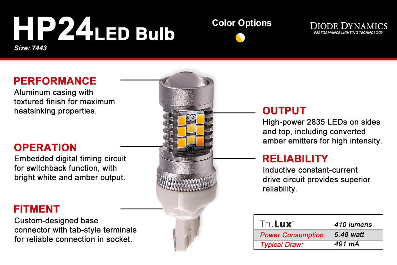 Diode Dynamics 7443 LED Bulb HP24 LED Cool White Switchback Single - Apollo Off-Road