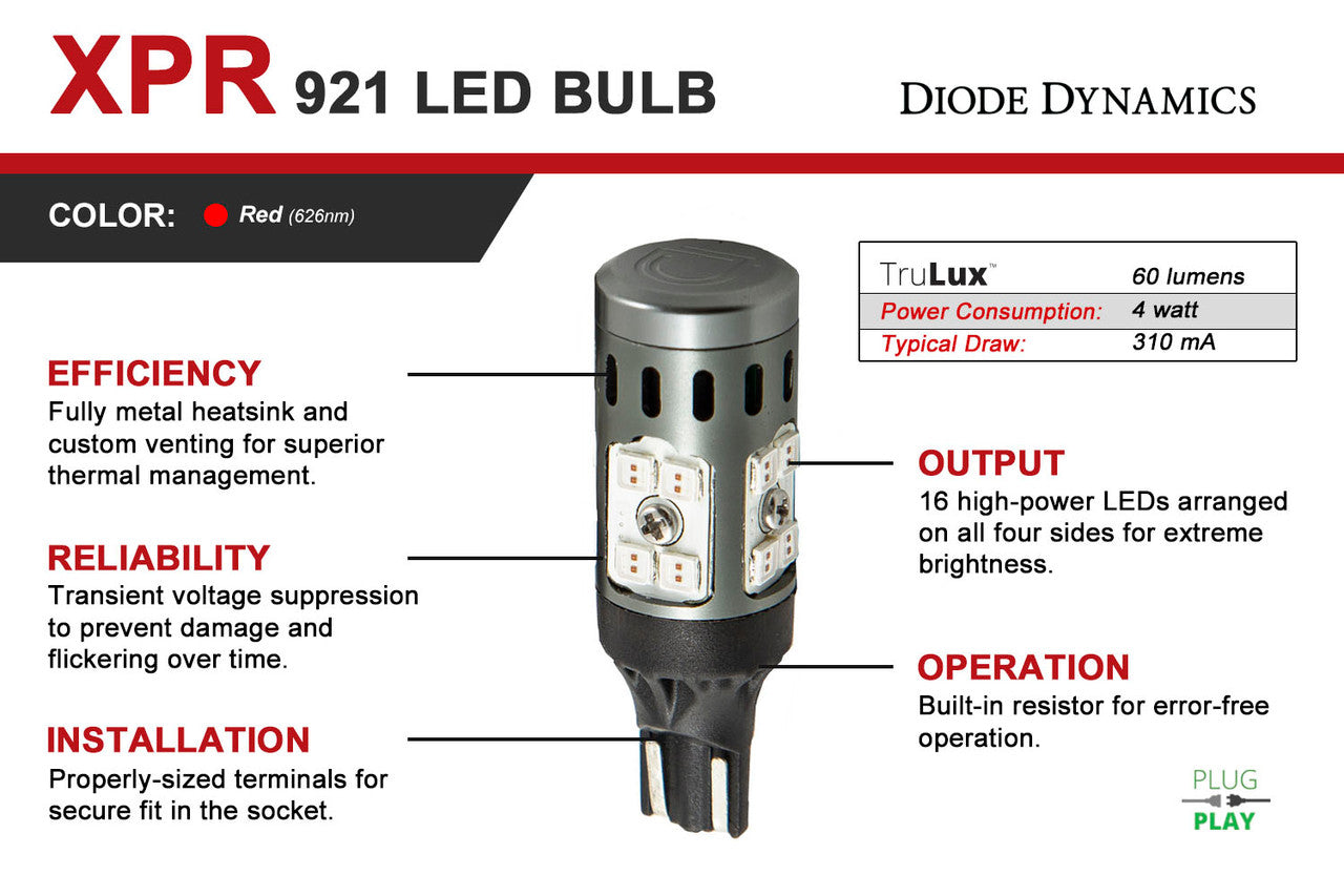 Diode Dynamics 921 XPR LED Bulb Red Single - Apollo Off-Road