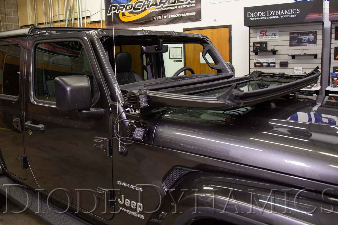 Diode Dynamics SS3 Cowl LED Bracket Kit for 2018-2021 Jeep JL Wrangler-Gladiator, White Pro - Apollo Off-Road