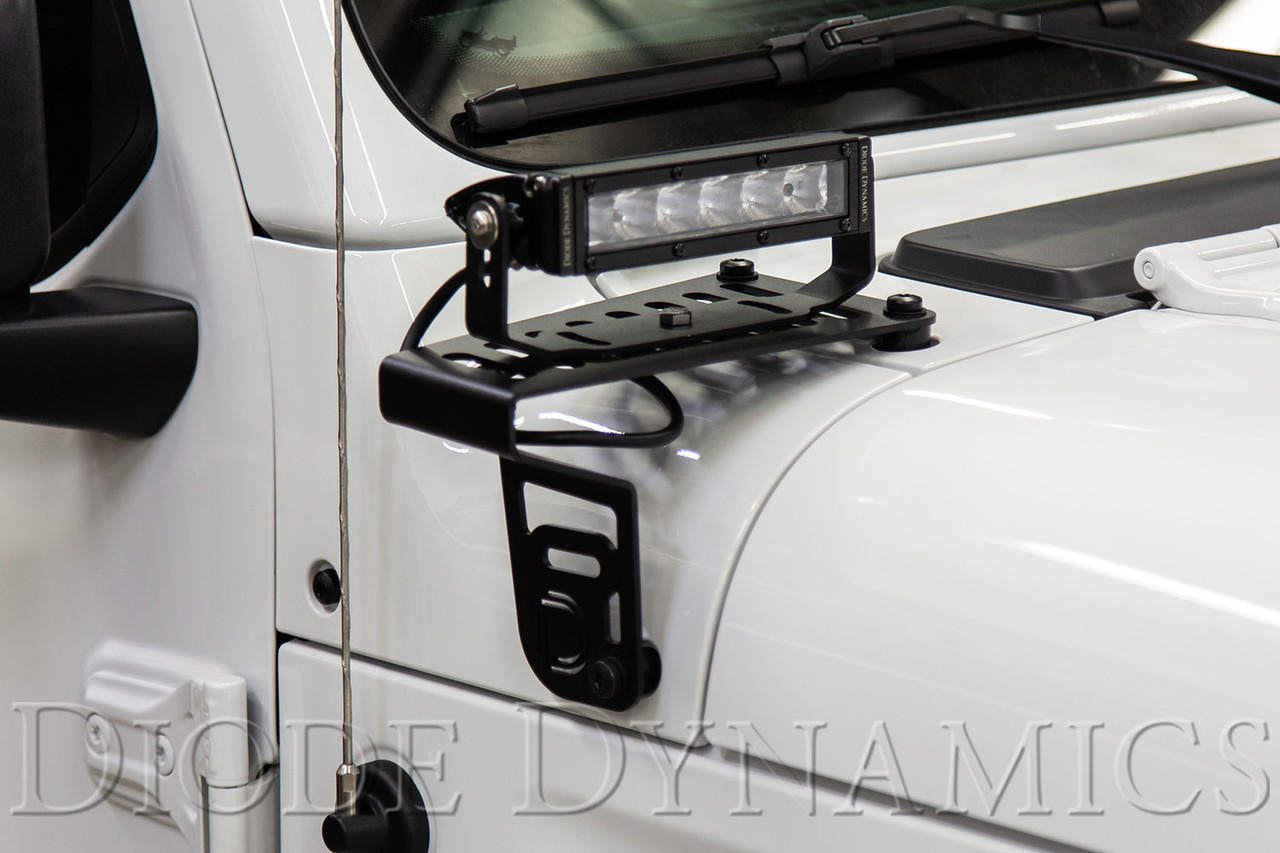 Diode Dynamics SS3 Cowl LED Bracket Kit for 2018-2021 Jeep JL Wrangler-Gladiator, White Pro - Apollo Off-Road