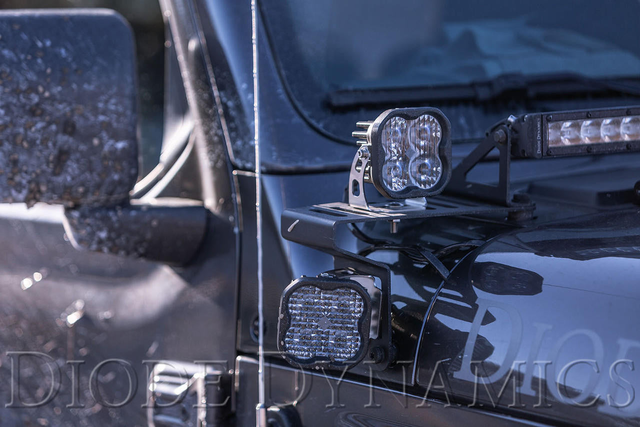 Diode Dynamics SS3 Cowl LED Bracket Kit for 2018-2021 Jeep JL Wrangler-Gladiator, White Pro - Apollo Off-Road