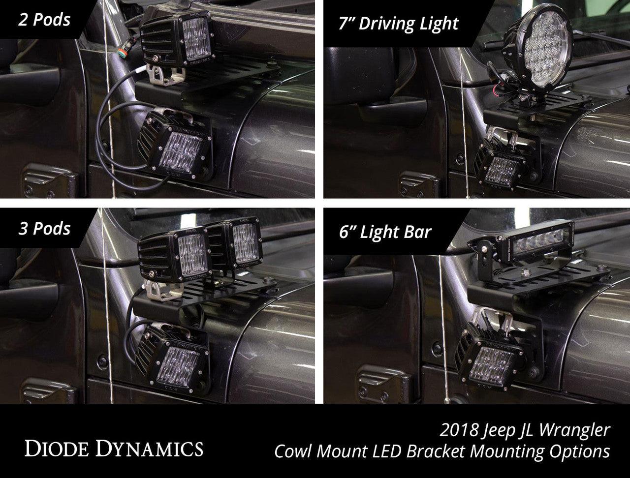 Diode Dynamics SS3 Cowl LED Bracket Kit for 2018-2021 Jeep JL Wrangler-Gladiator, Yellow Sport - Apollo Off-Road