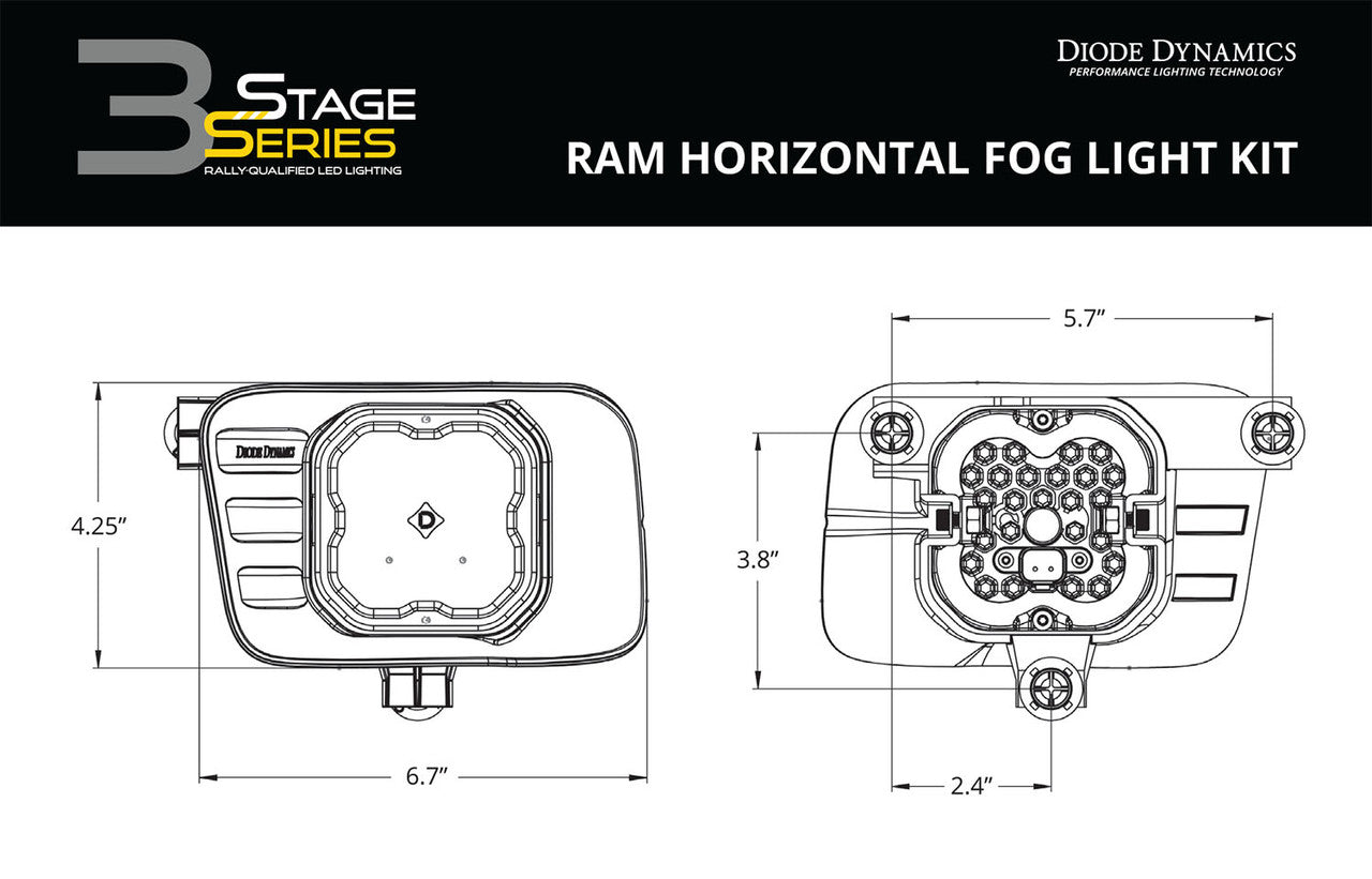 Diode Dynamics SS3 LED Fog Light Kit for 2009-2012 Ram 1500 White SAE-DOT Fog Max w- Backlight - Apollo Off-Road