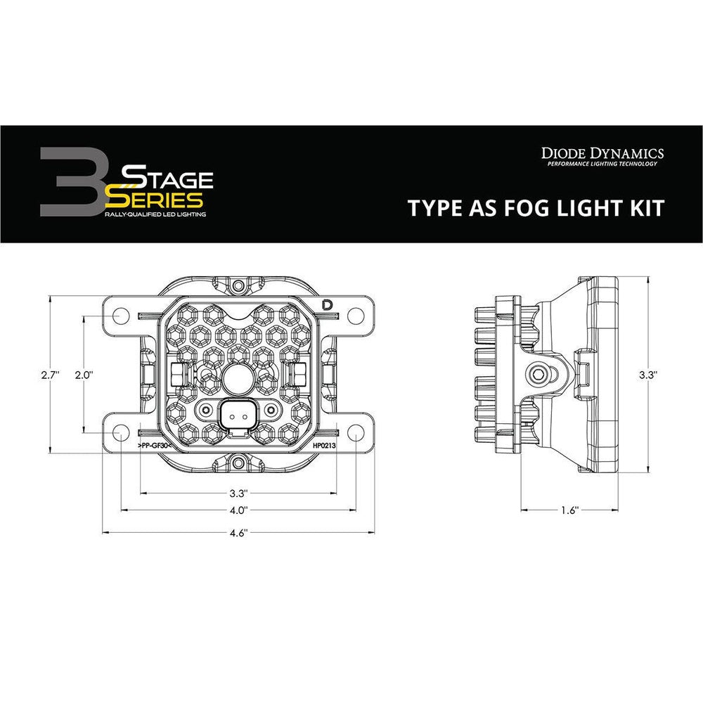 Diode Dynamics SS3 LED Fog Light Kit for 2010-2018 Ford Transit Connect White SAE-DOT Fog Sport w- Backlight - Apollo Off-Road