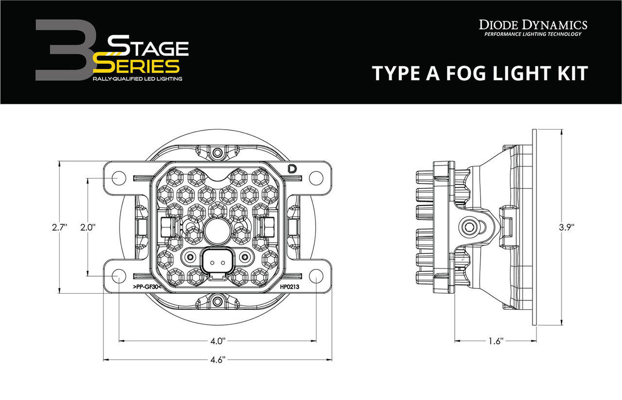 Diode Dynamics SS3 LED Fog Light Kit for 2014-2019 Ford Fiesta ST Yellow SAE-DOT Fog Max w- Backlight - Apollo Off-Road