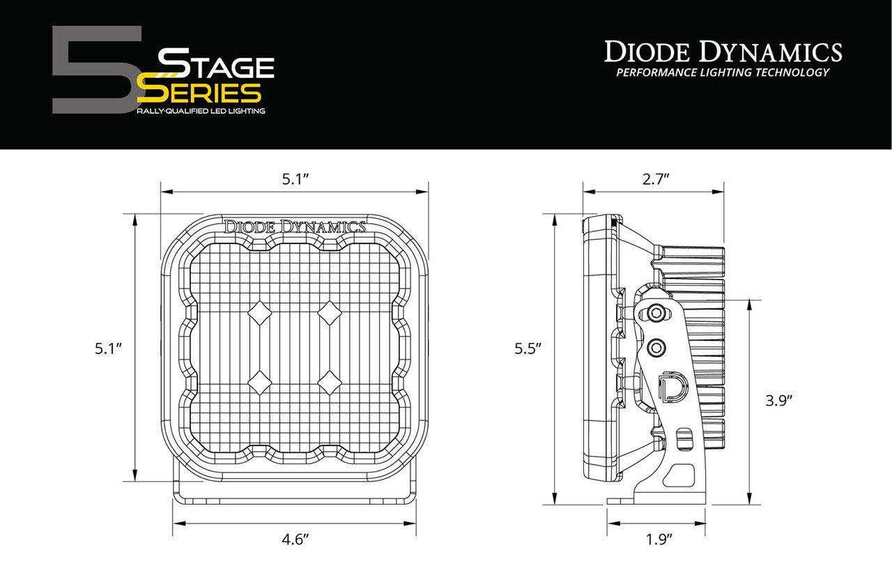 Diode Dynamics SS5 LED Pod Sport Yellow Flood Single - Apollo Off-Road