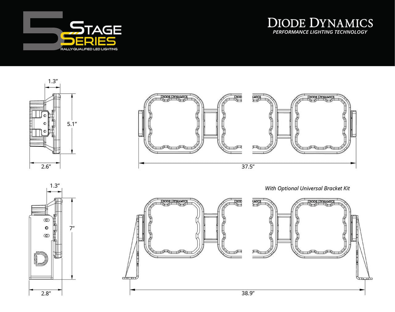 Diode Dynamics SS5 Sport Universal CrossLink 6-Pod Lightbar White Combo - Apollo Off-Road