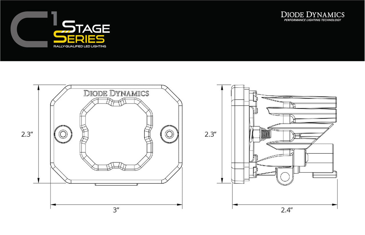 Diode Dynamics Stage Series C1 LED Pod Pro Yellow Flood Flush ABL Each - Apollo Off-Road
