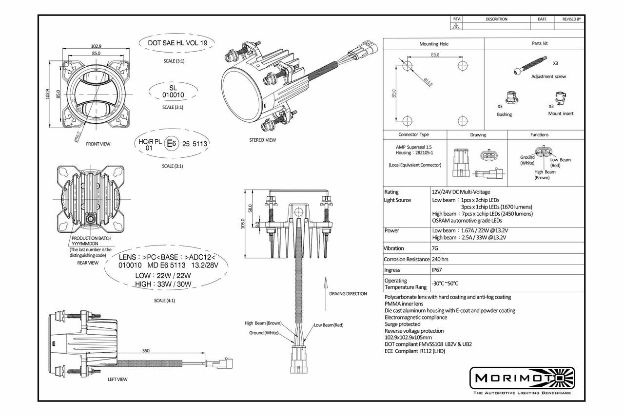 Morimoto Sealed Beam: Morimoto Sealed3 (90mm - Low Beam) - Apollo Off-Road