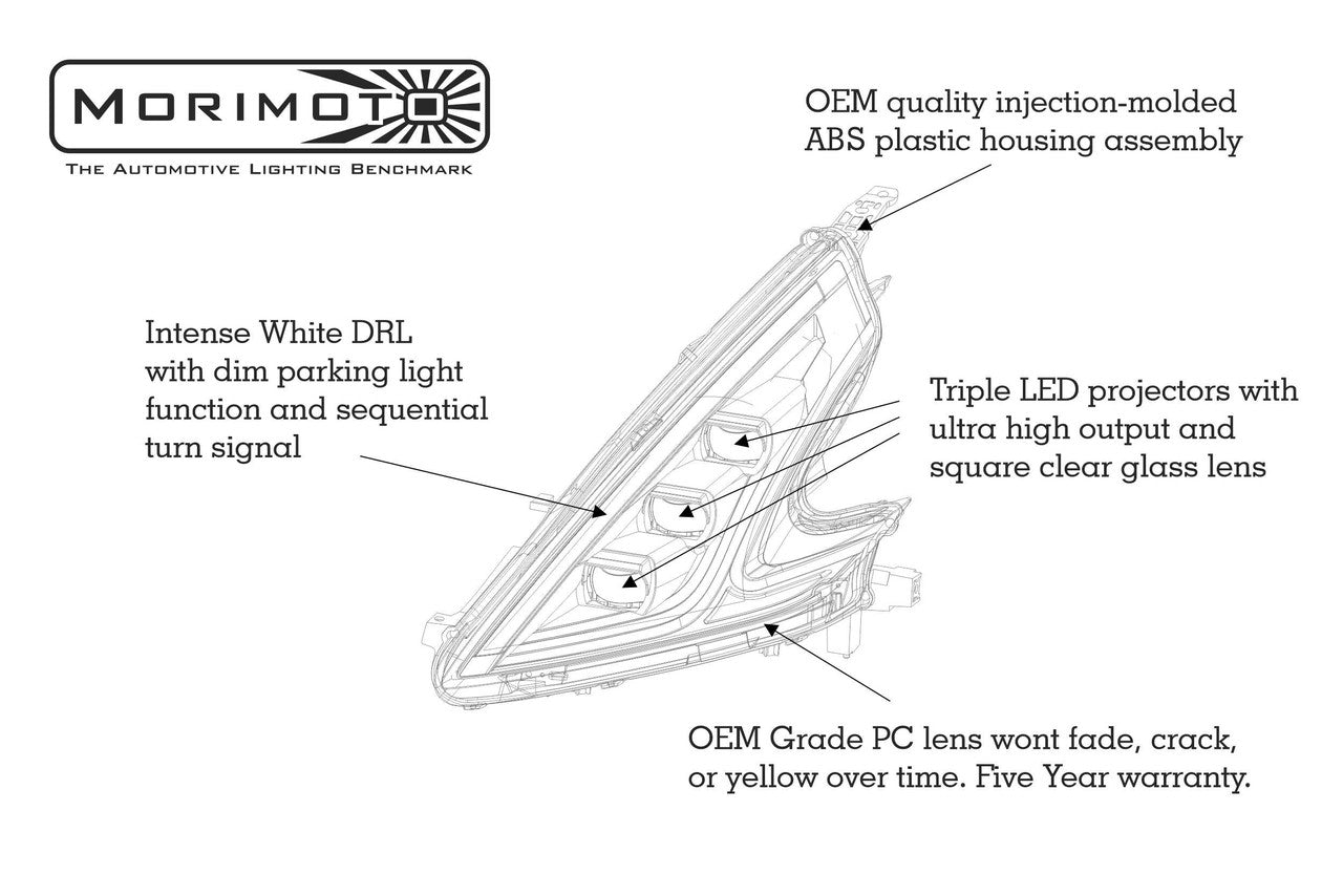 Morimoto XB LED Headlights: Nissan 370Z (09-20) (Pair - ASM - LHD) - Apollo Off-Road